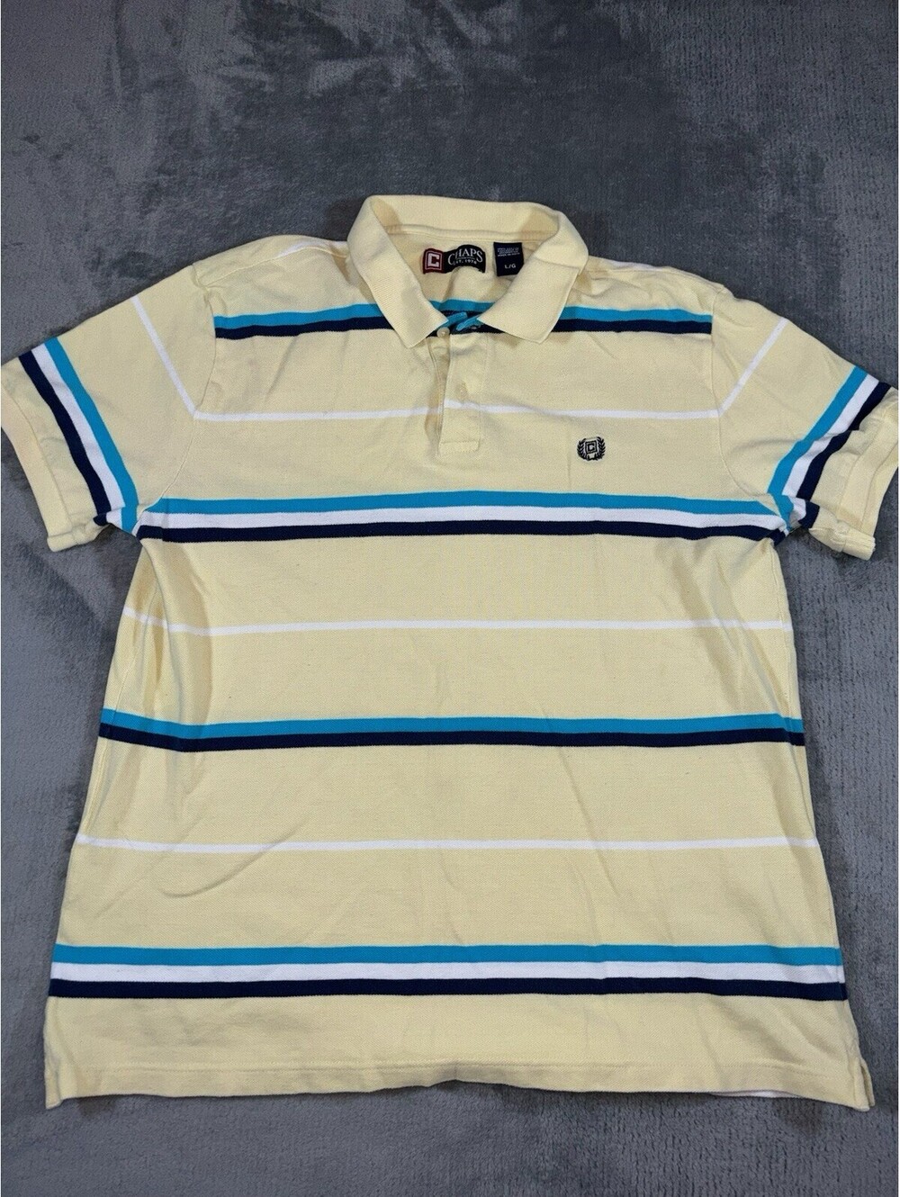 Chaps Striped Yellow Polo Shirt Short Sleeve Casual 100% Cotton Classic Mens L